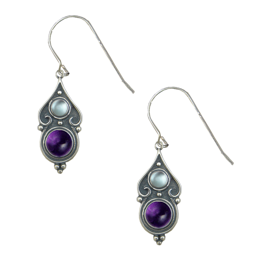 Sterling Silver Designer Post Stud Earrings With Amethyst And Blue Topaz